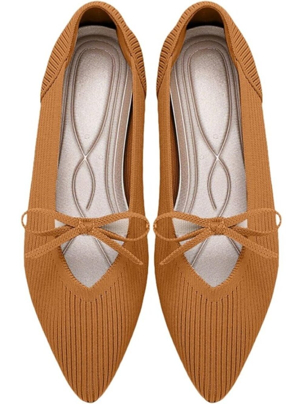 Women's Brown Pointed Toe Knit Ballet Flats Comfortable Pull On Casual Shoes